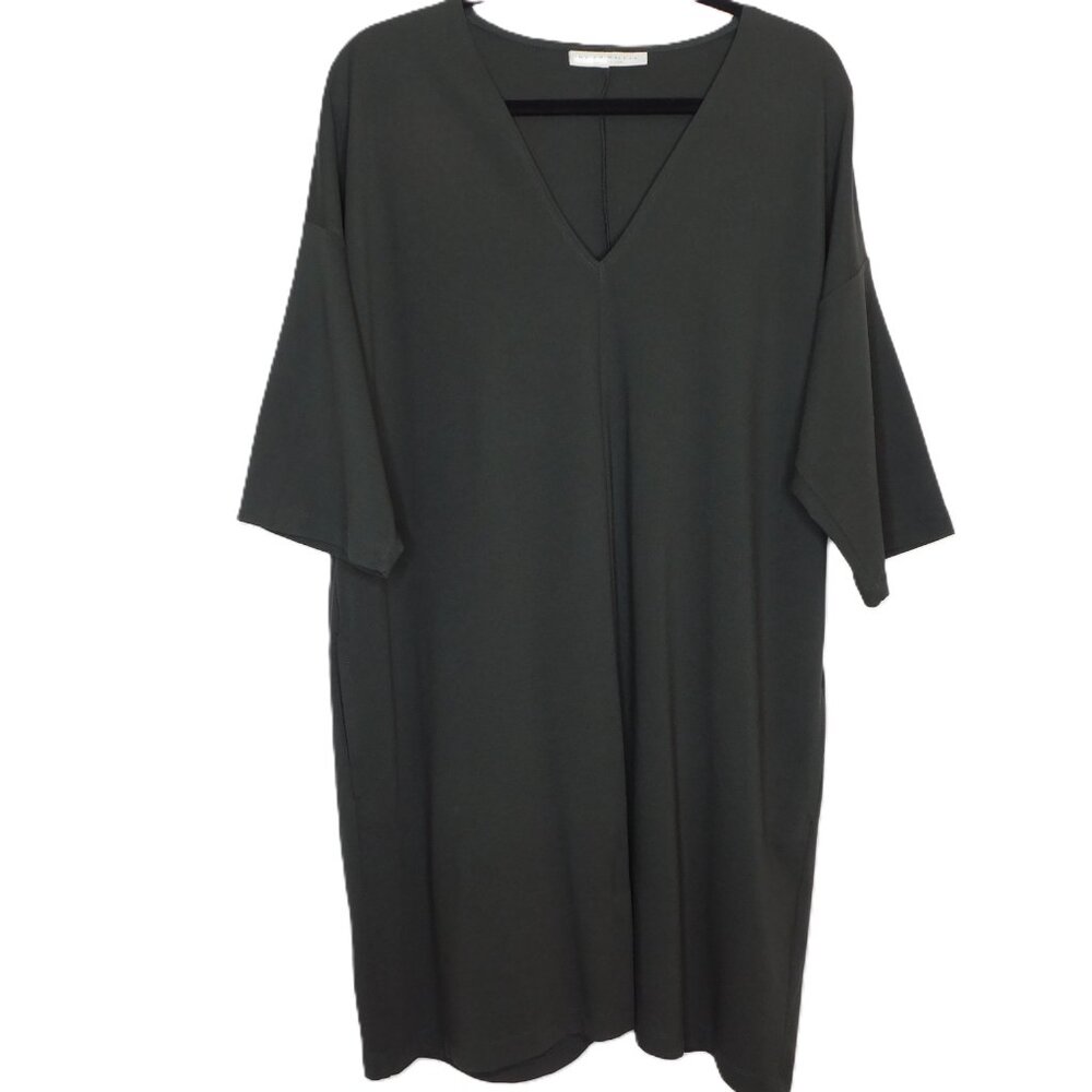 bryn Walker V-Neck Tunic Dress | Dark Olive |  3/4 Sleeves | Pockets | EUC | M